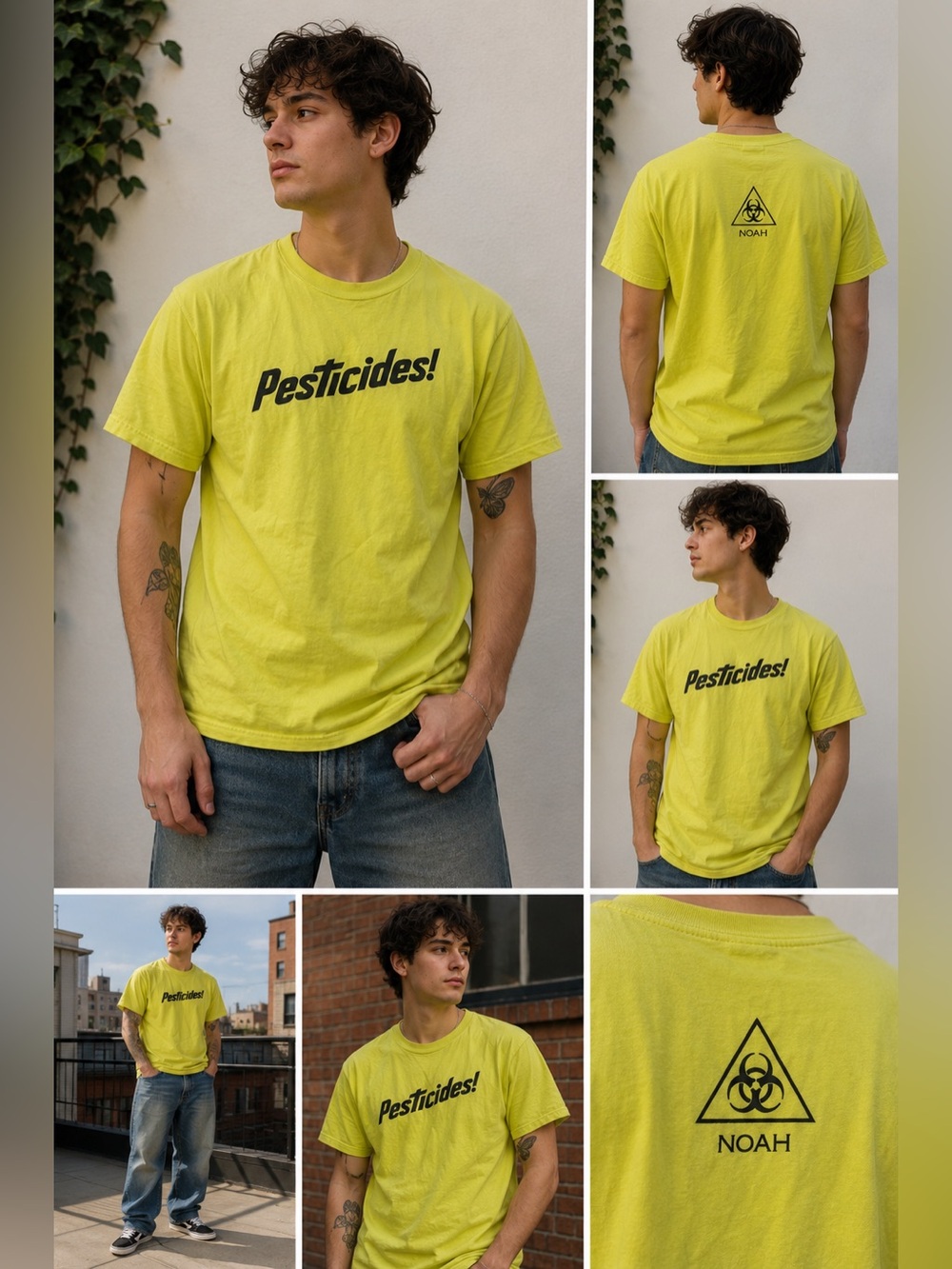 Noah “Pesticides!” Graphic T-Shirt Men’s Small Neon Yellow Streetwear Tee